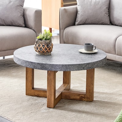 Modern Gray Texture Mdf Round Coffee Table - 31.4" Diameter,A Modern Retro Circular Coffee Table With A Diameter Of 31.4 Inches