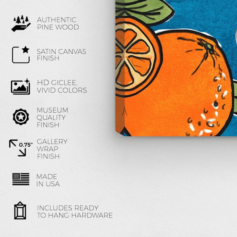 Wynwood Studio 'Fresh Squeezed' Food and Cuisine Wall Art Canvas Print Fruits - Orange, Blue