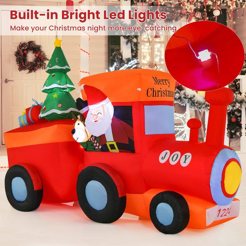 8 FT Christmas Inflatable Santa Train Decoration with Santa Claus Deer