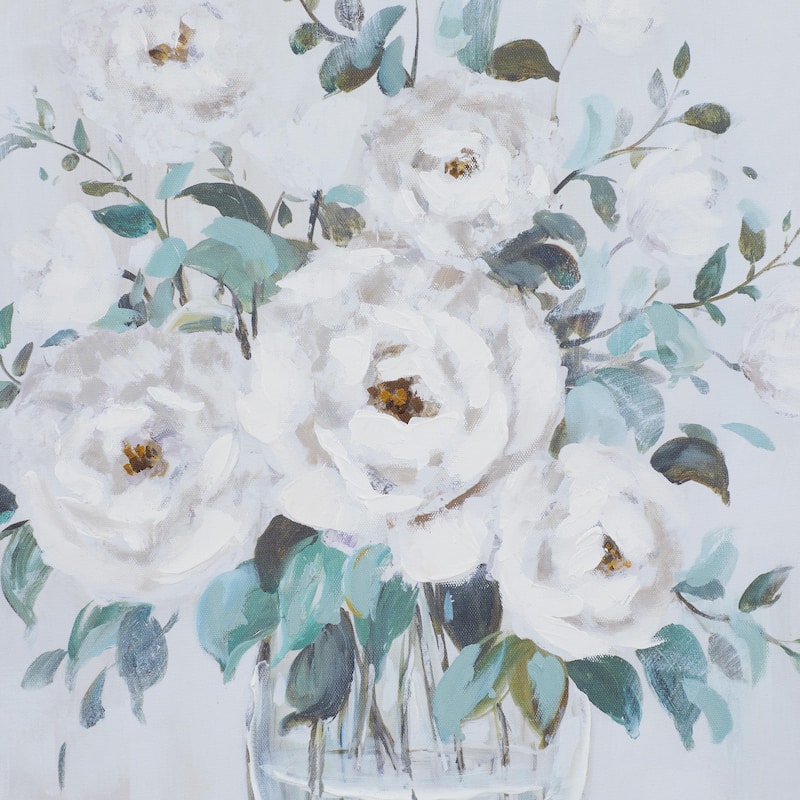 Canvas Floral Bouquet Framed Wall Art with Silver Frame - Multi Colored - Roche River Decor