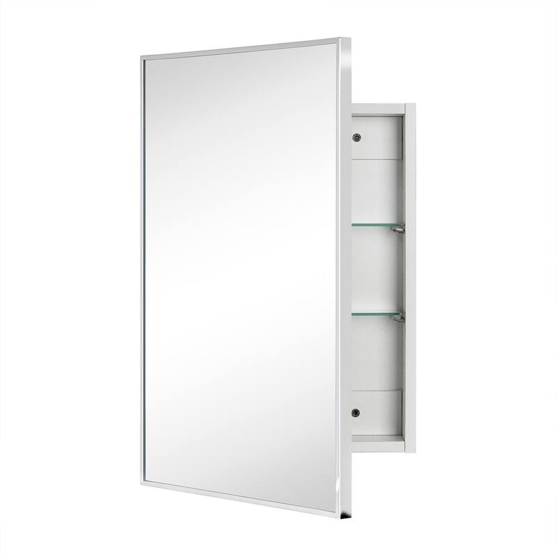 TEHOME Velin Recessed and Surface Mount Bathroom Medicine Cabinet with Mirror Square Cornered Metal Framed Rounded Rectangle