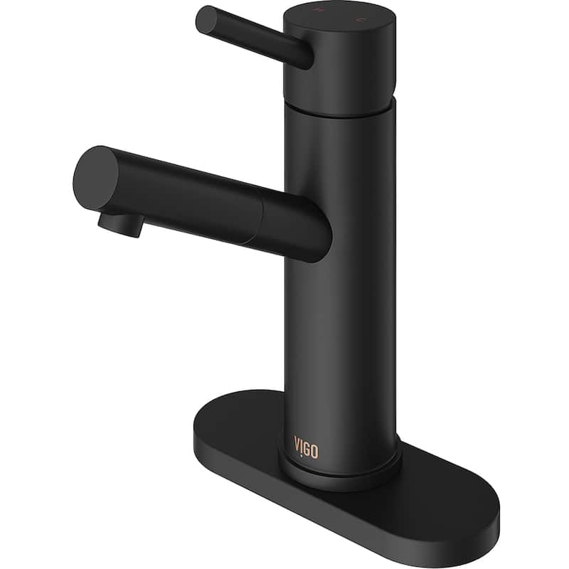 VIGO Noma Single Hole Bathroom Faucet - Faucet with Deck Plate - Matte Black