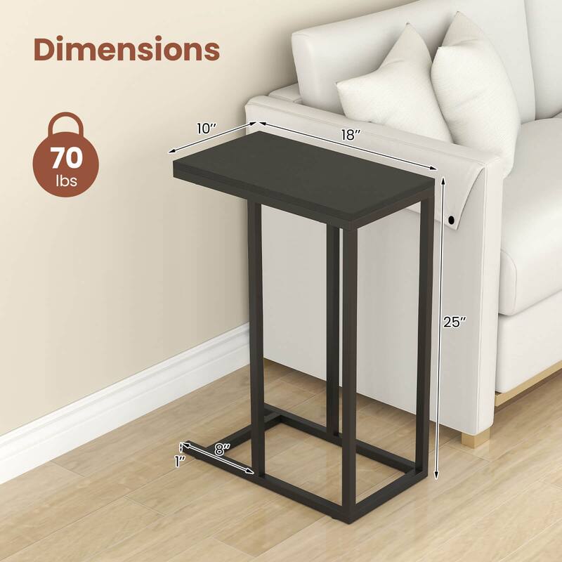 Costway C-shaped Side Table Industrial Sofa Table with Heavy-duty