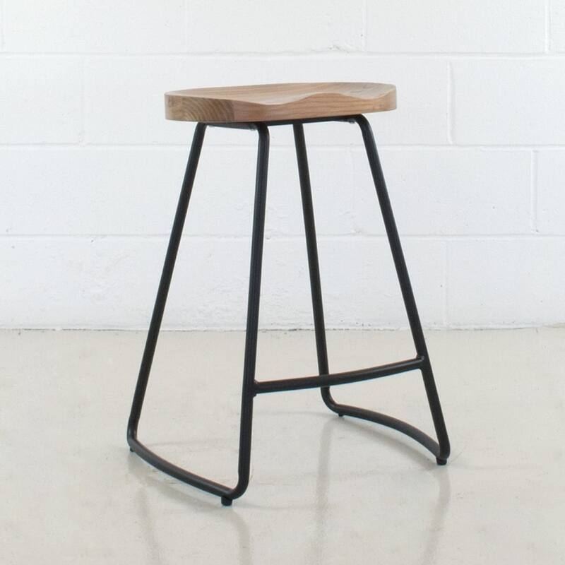 (Set of 2) Saddle 26" Solid Wood Counter Height Bar Stool