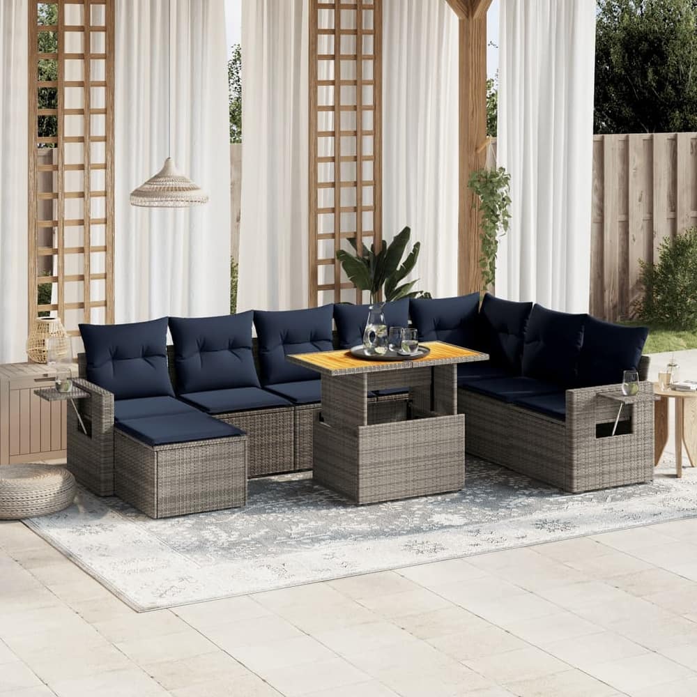 vidaXL Patio Sofa Set with Cushions Outdoor Furniture 9 Piece Poly Rattan