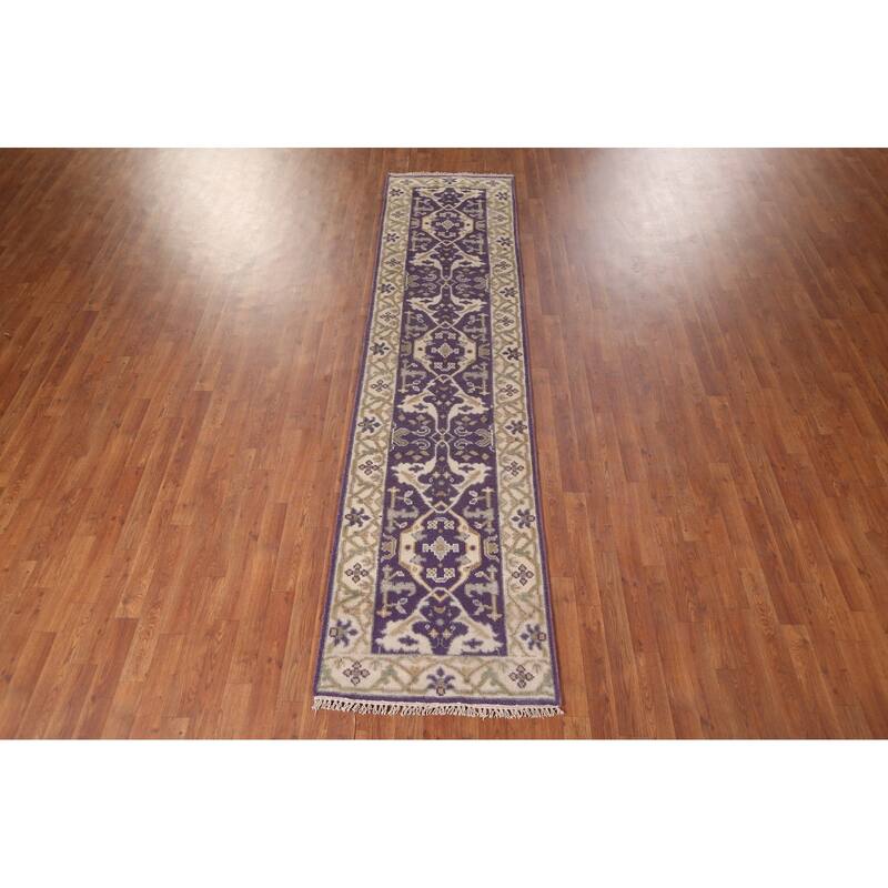 Purple Oushak Oriental Runner Rug Handmade Wool Carpet - 2'6"x 9'9"