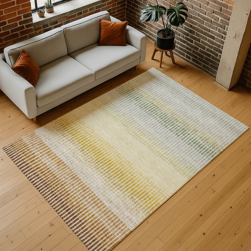 Machine Washable Indoor/ Outdoor Contemporary Stripes Chantille Rug