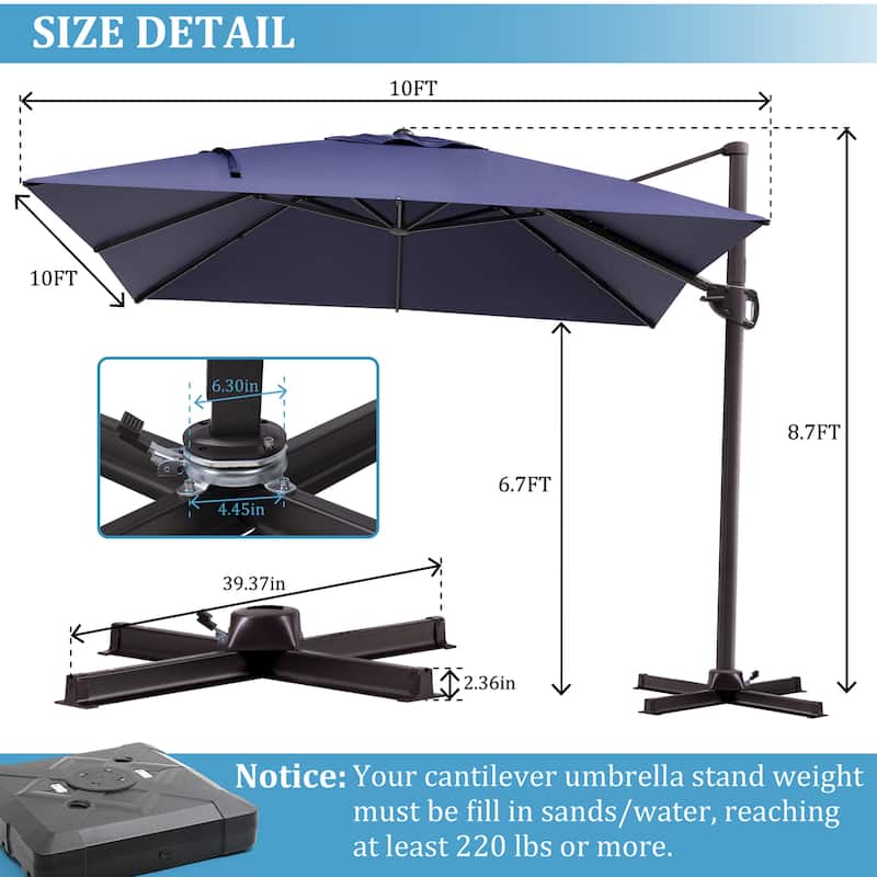 Outdoor Patio Umbrella 9 FT x 11 FT Cantilever-Offset Umbrella
