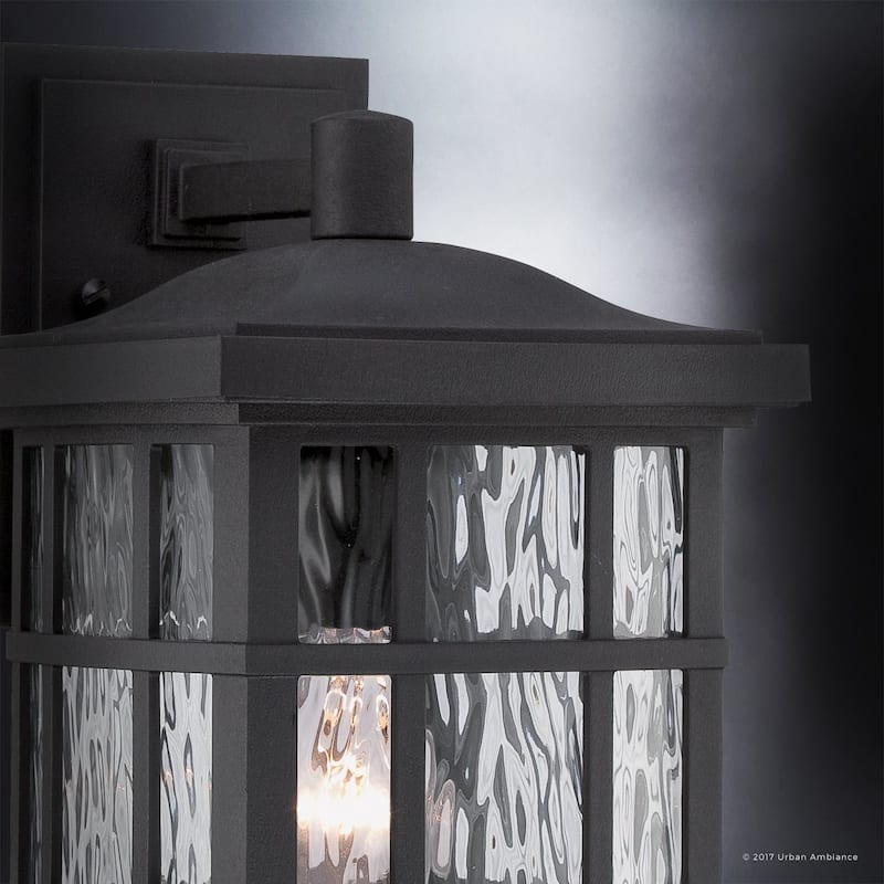 Luxury Craftsman Outdoor Wall Light, 13"H x 8"W, with Tudor Style, Highly-Detailed Design, Black Silk Finish
