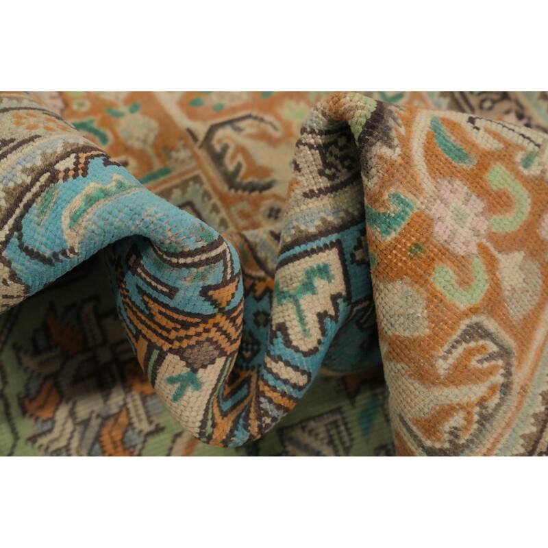 Hand Knotted Oriental 100% Wool Carpet Traditional Floral Green Tabriz Area Rug - 12' 2'' X 9' 4''