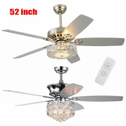 Modern Chrome Crystal Lighted Ceiling Fans with 5 Reversible Blades