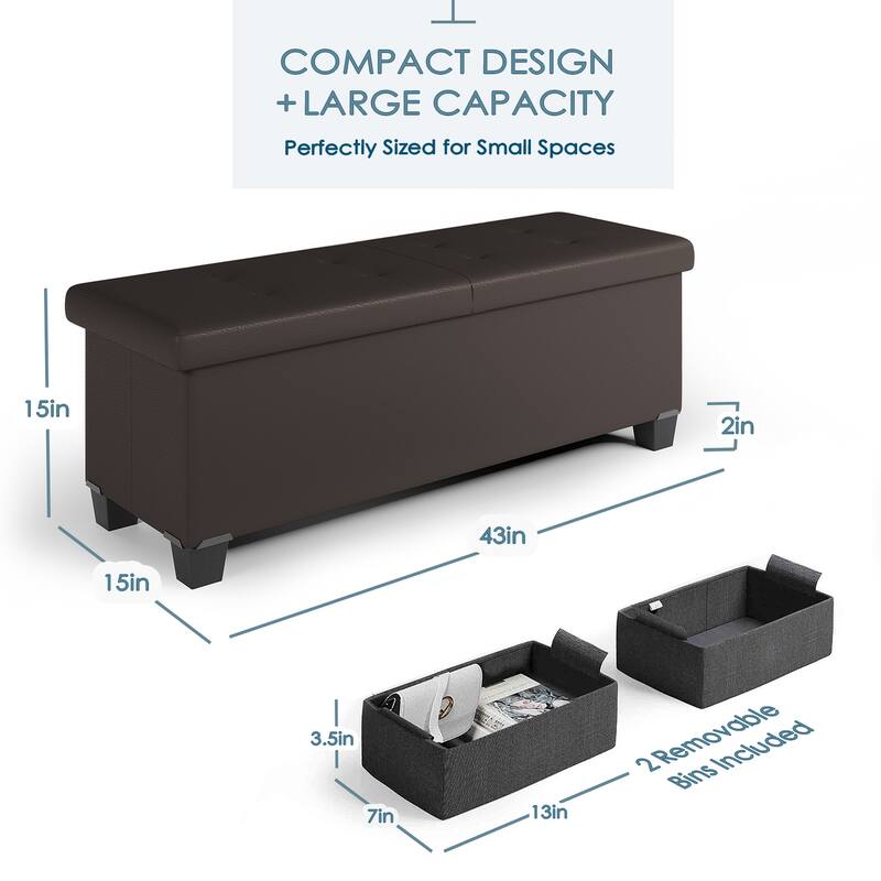 Empyrean Tuffted Folding Foot Rest Storage Ottoman Bench with Storage Bins