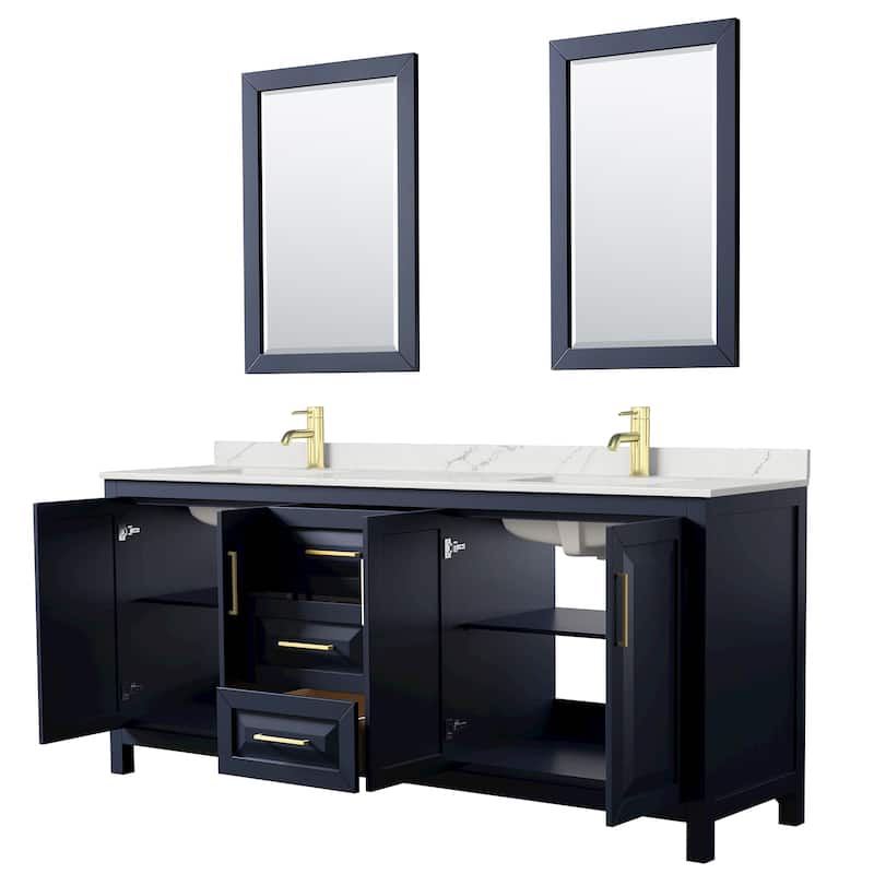Daria 80-inch Double Vanity, Single Hole Quartz Top, 24-inch Mirrors