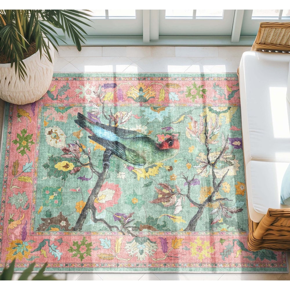 Well Woven Apollo Botanical Birds Ushak Modern Flat Pile Area Rug
