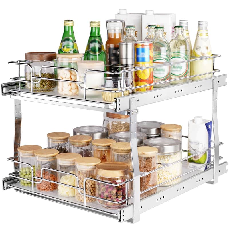 Pull Out Cabinet Organizer for Kitchen or Bathroom and Chrome Steel Shelf