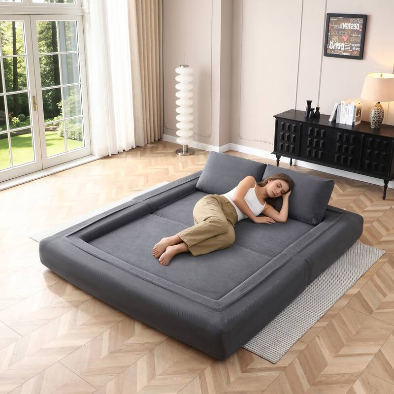 Multi-Functional Folding Sofa Bed Gray Convertible Floor Sofa Couch Lounge Sofa Sleeper Sofa Couch with Pillows
