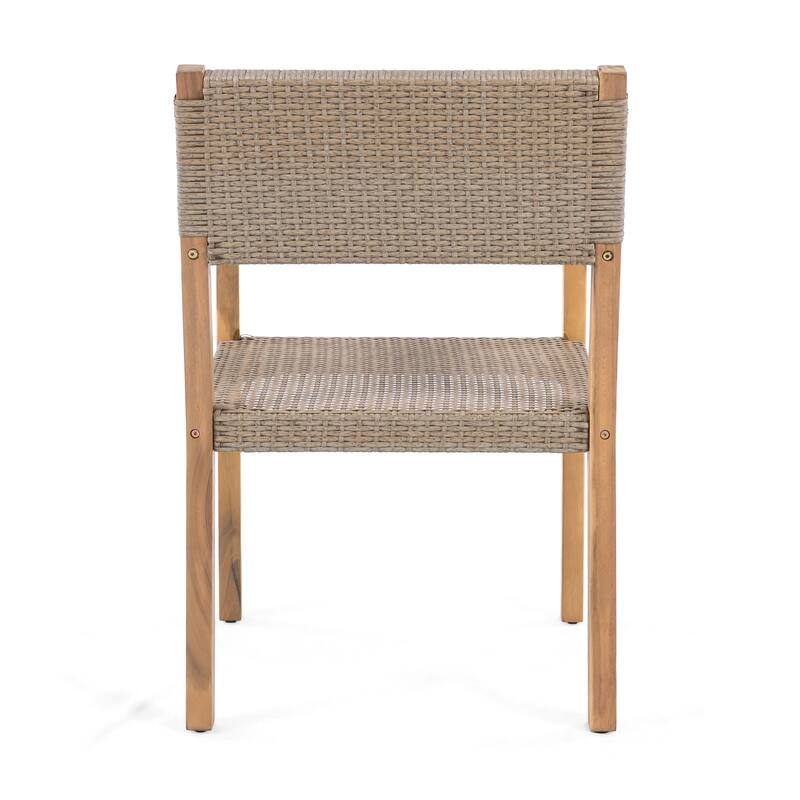 Outdoor 2 Piece Solid Wood Wicker Armrest Dining Chair with Backrest and Easy Clean for Dining Room Kitchen Living Room Terrace