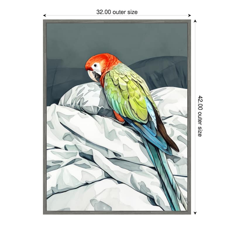 Animal Watercolor Art Bird Sleeping Parrot by Justyna Jaszke Framed Canvas Wall Art - 32 x 42 in
