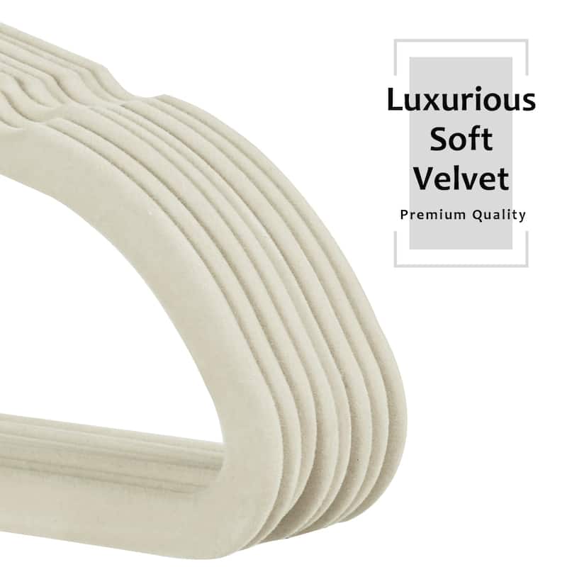 Javlergo 50/100 Pack Velvet Hangers, Heavy Duty Non Slip & Space-Saving Cloth Hangers with 6 Finger Clips & Tie Rack