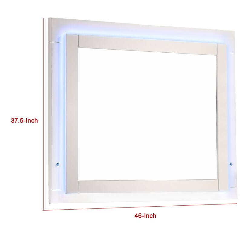 Sok LED Dresser Mirror, White High Gloss Finish, Rectangular 37 Inch