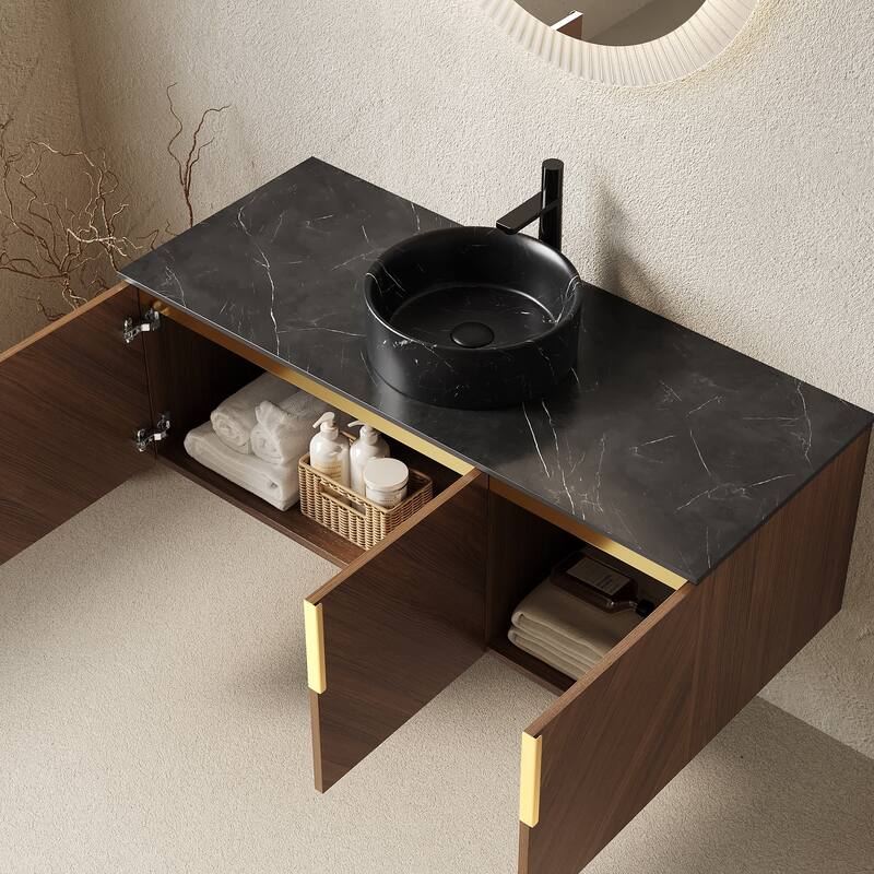 Wall-Mounted Bathroom Vanity with Round Ceramic Sink