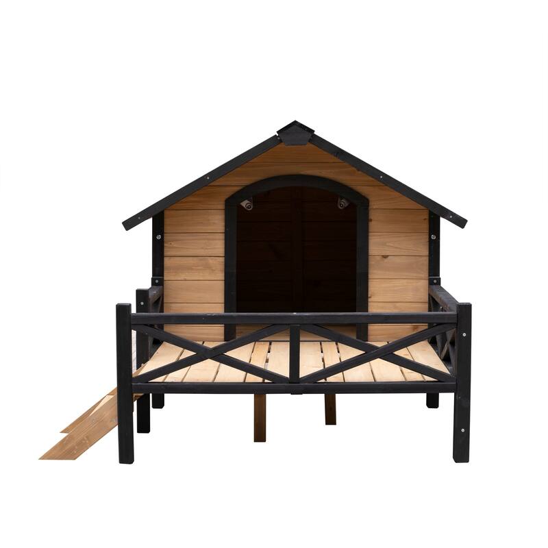 Wooden Yellow Brown Outdoor Large Dog Kennel with Porch