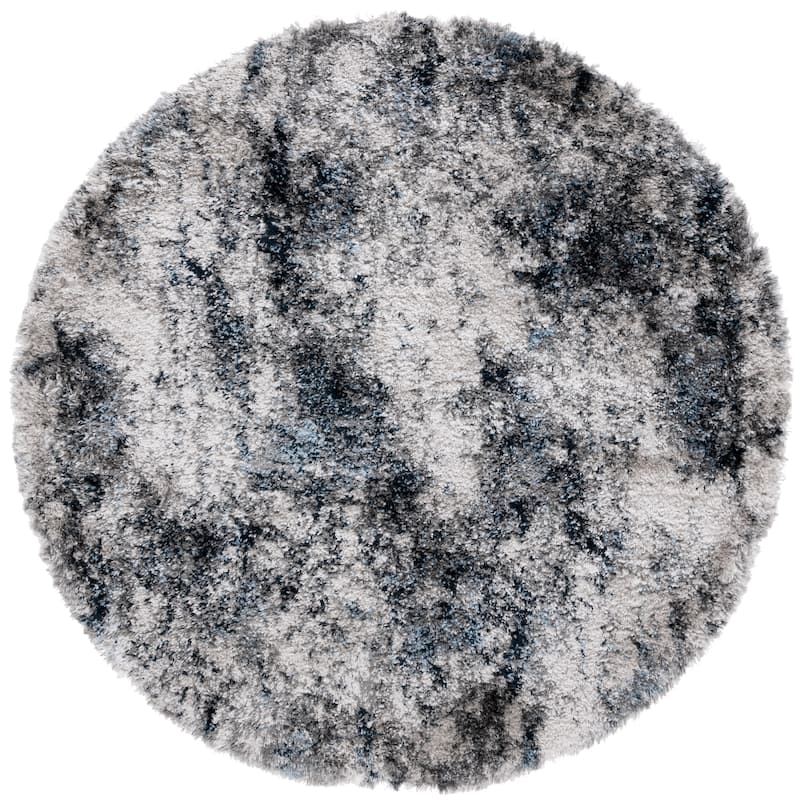 SAFAVIEH Cloud Shag Lalitha Modern Abstract 2-inch Thick Rug - 6'7" Round - Grey/Blue