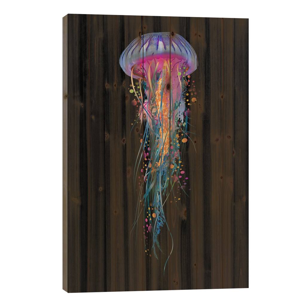 Double Blue Jellyfish Print On Wood by David Loblaw - Multi-Color
