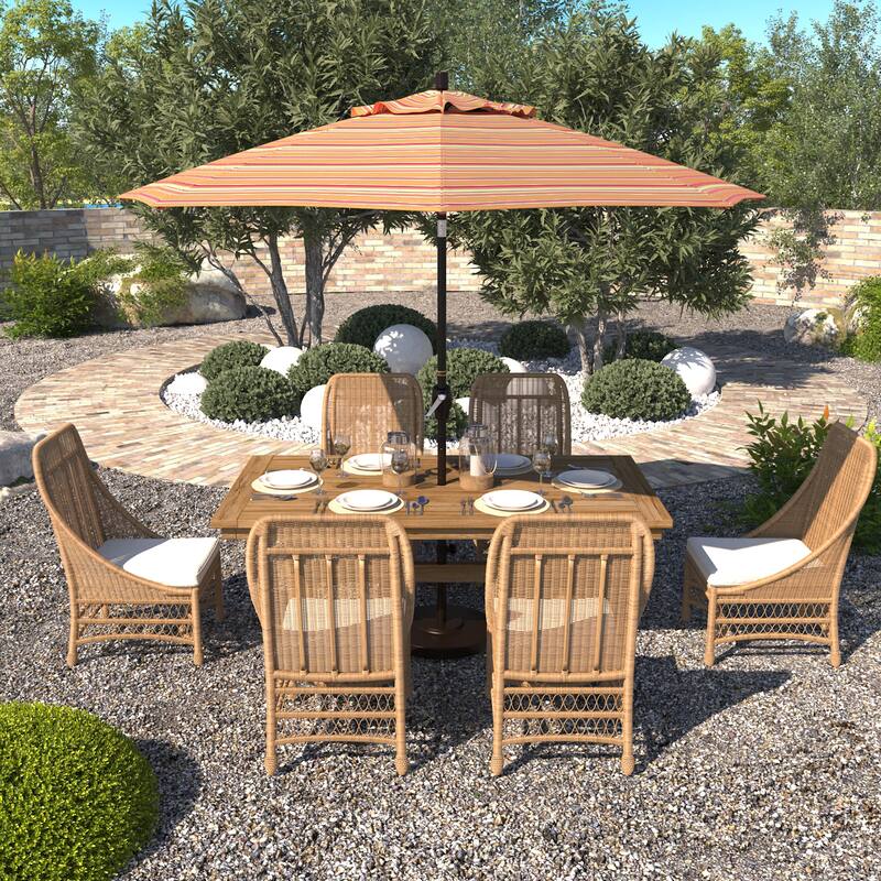 California Umbrella 9-foot Round Crank Lift, Push ButtonTilt, Bronze Frame Finish, Aluminum Patio Umbrella with Sunbrella Fabric