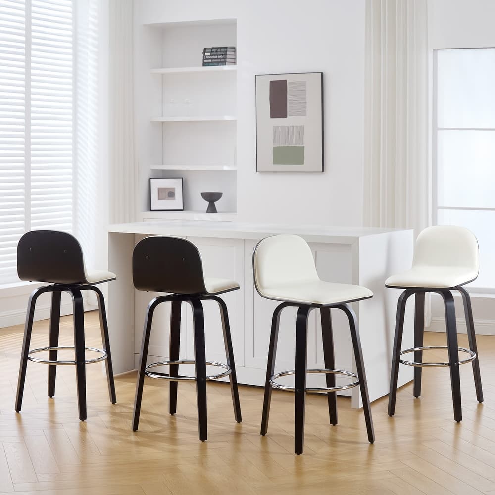 Upholstered Swivel Bar Stools/ Counter Stool with Wood Legs