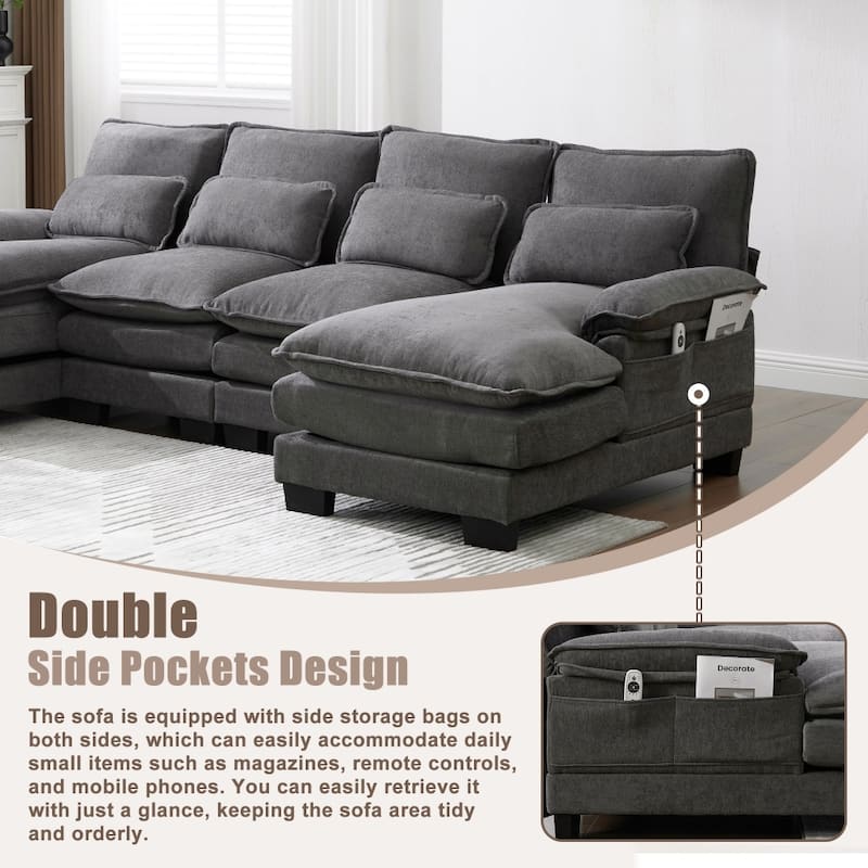 107.87" Modular Chenille Comfy Sectional Cloud Sofa with Double Chaise