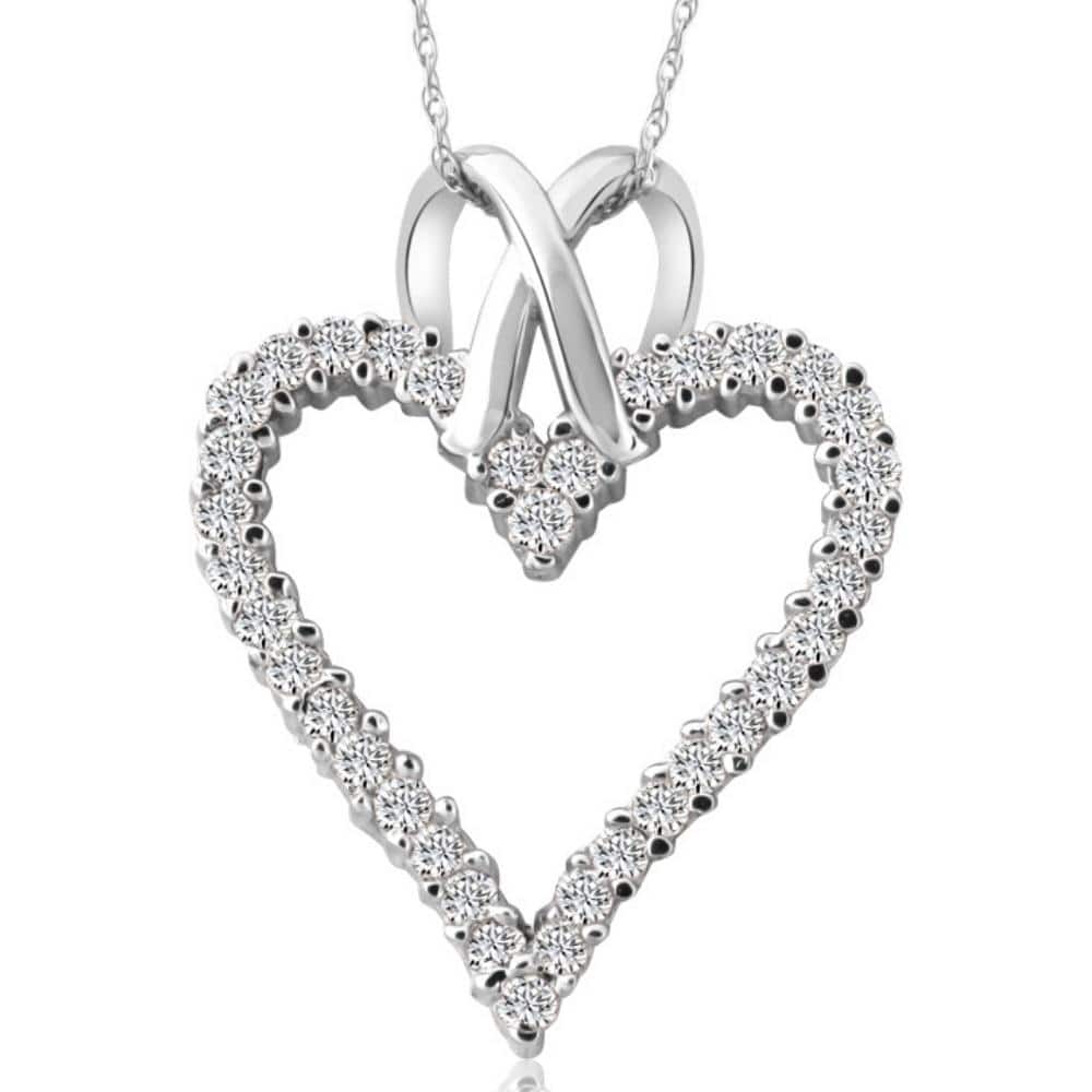 Bliss Diamond 1 1/10ct Diamond Heart Pendant Necklace in 14K White, Yellow or Rose Gold 1 1/4"