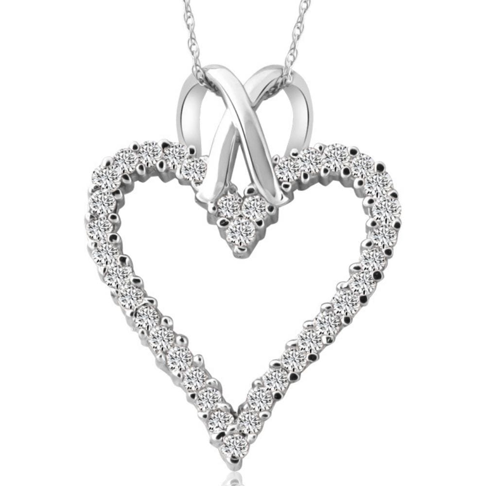 Bliss Diamond 1 1/10ct Diamond Heart Pendant Necklace in 14K White, Yellow or Rose Gold 1 1/4"