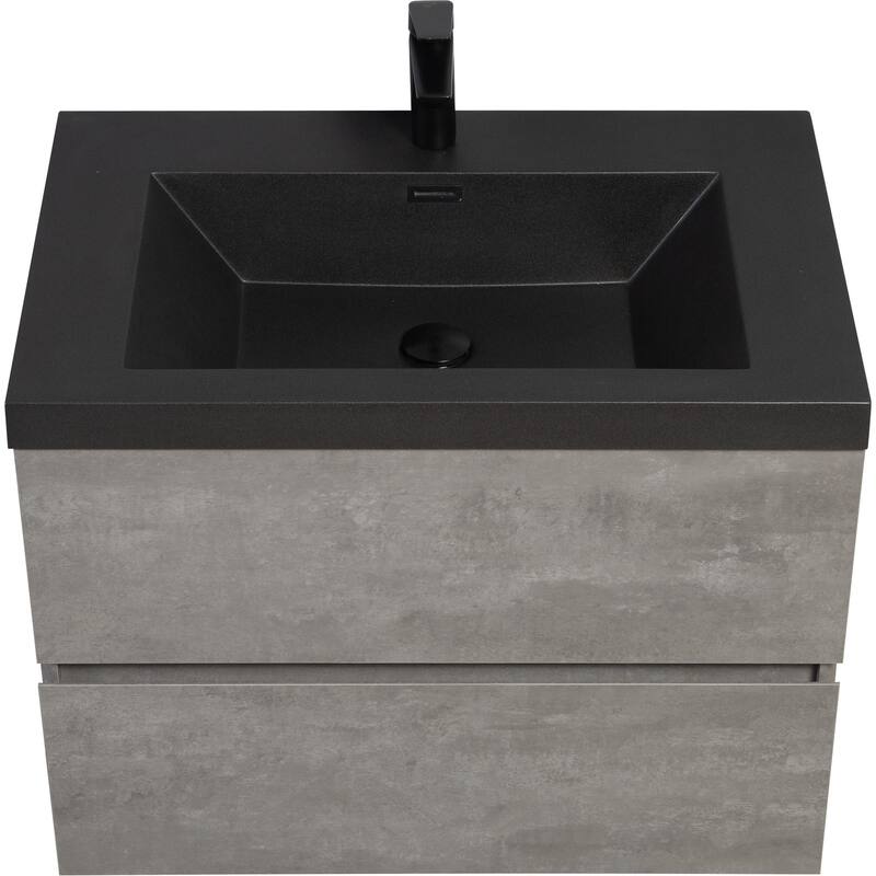 36" Wall-Mounted Floating Vanity with Premium Quartz Sand Basin, Grey Modern Storage Cabinet