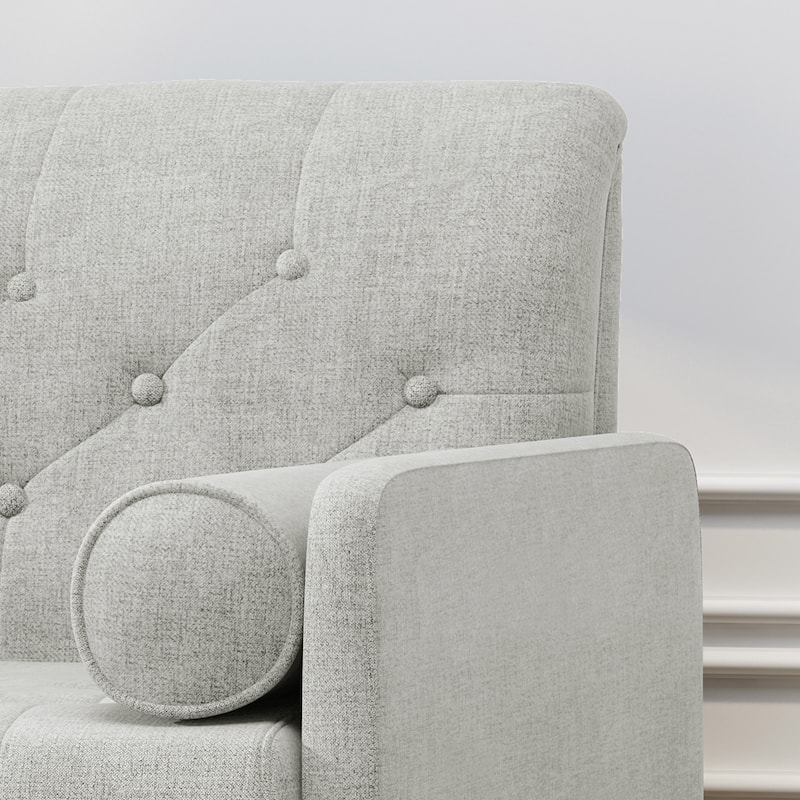 Modern 38.25" Upholstered Button Tufted Club Chair with Bolster Pillows and Rubber Wood Legs