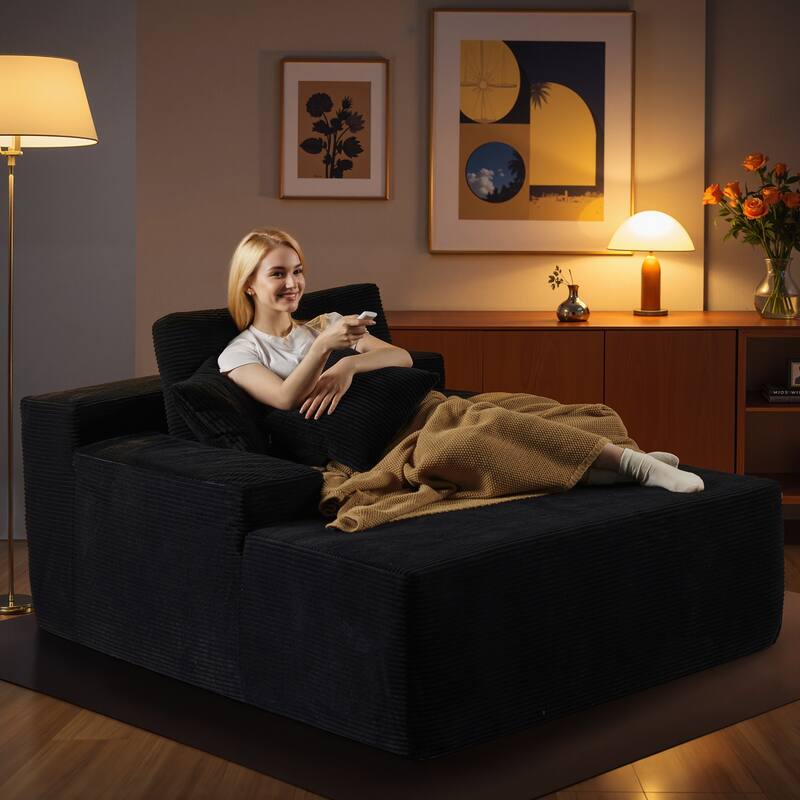 XIZZI Chaise Lounge Chair Corduroy Boneless Sofa Bed Sleeper Couch