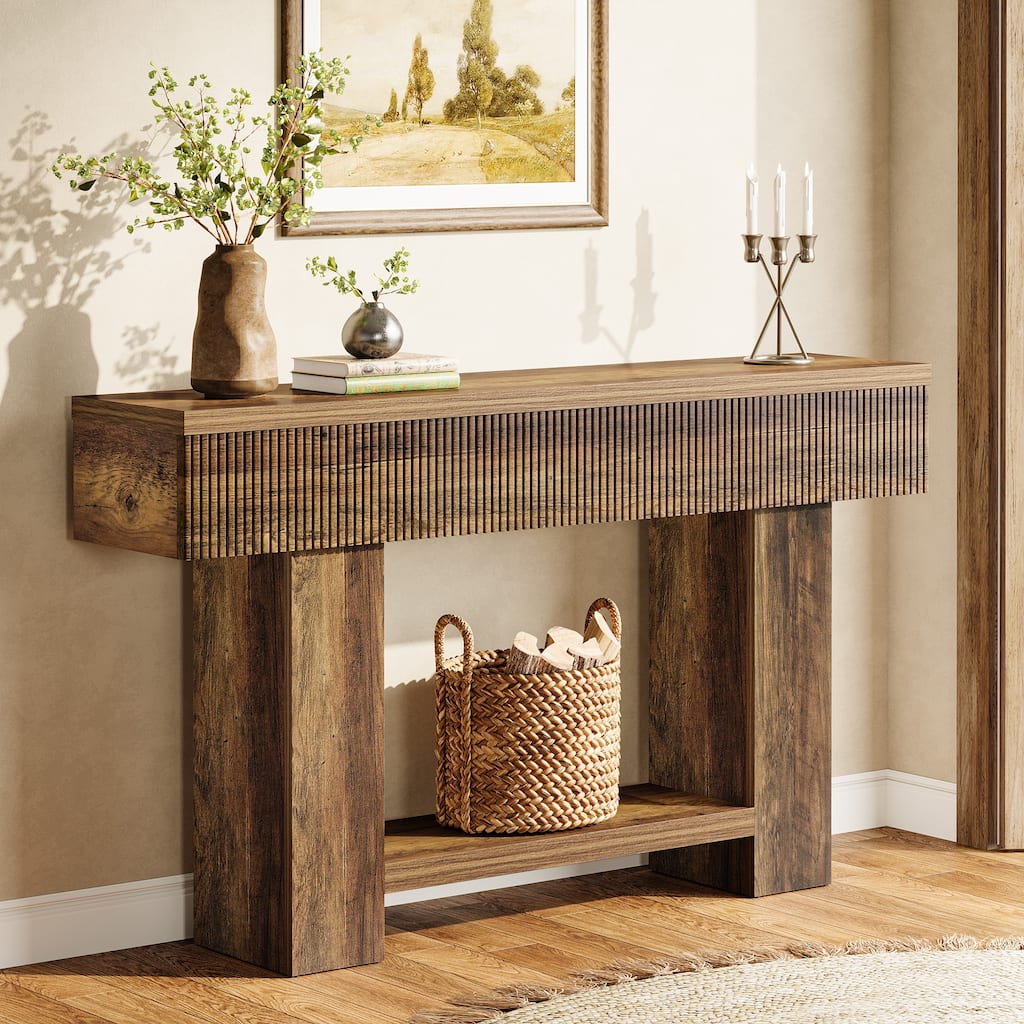 55.12'' Rustic Entryway Console Table with 2-tier Storage Shelf, Sofa Table