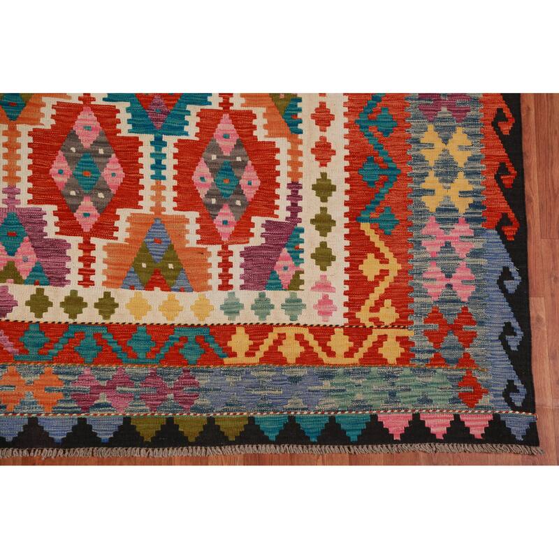 Kilim Oriental Rug Hand-Woven Multi-Color Wool Carpet - 8'3"x 9'7"