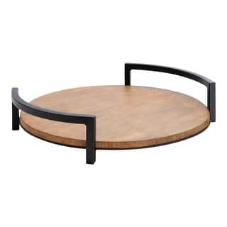 Kate and Laurel Ficher Wood and Metal Round Decorative Tray - 15" Diameter