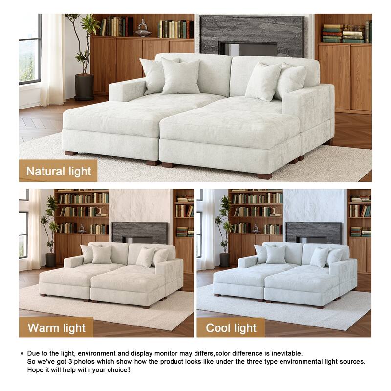 Oversized Chenille Modular Sectional Sofa Conversation Set with 2 Ottomans