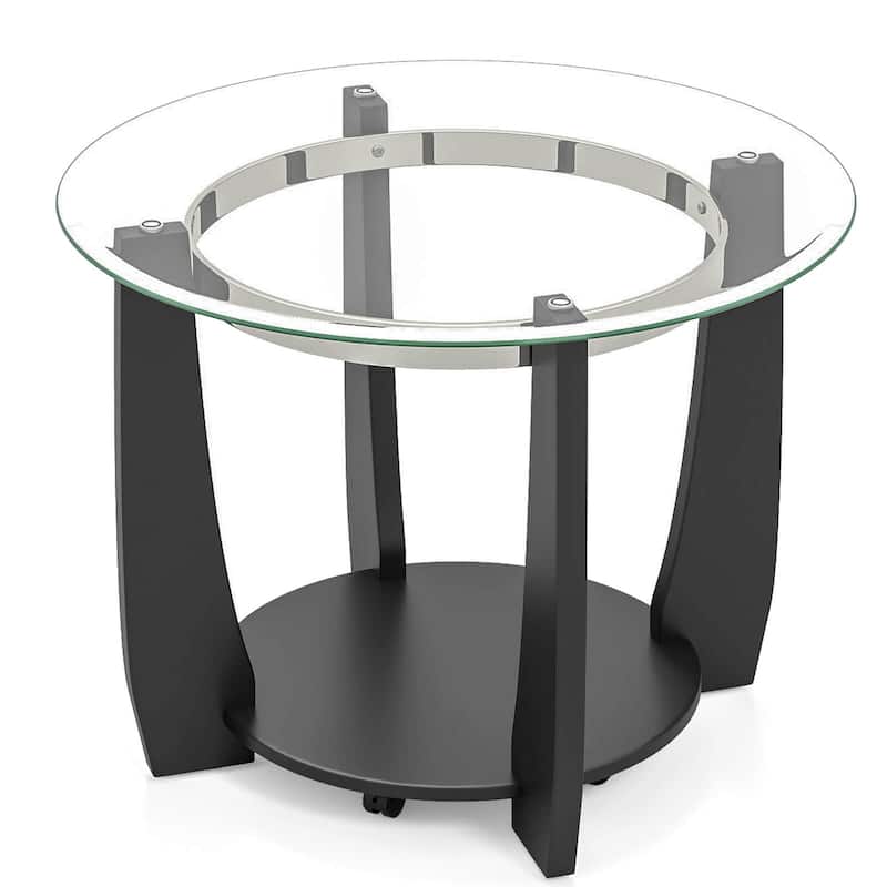 Costway 32” 2-Tier Glass Coffee Table with Tempered Glass Top Bottom - See Details - Transparent & Black