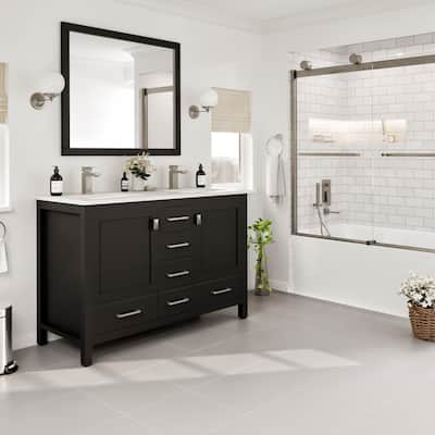 Eviva London 48"W x 18"D Espresso Double Sink Bathroom Vanity with White Carrara Quartz Vanity Top - 48"