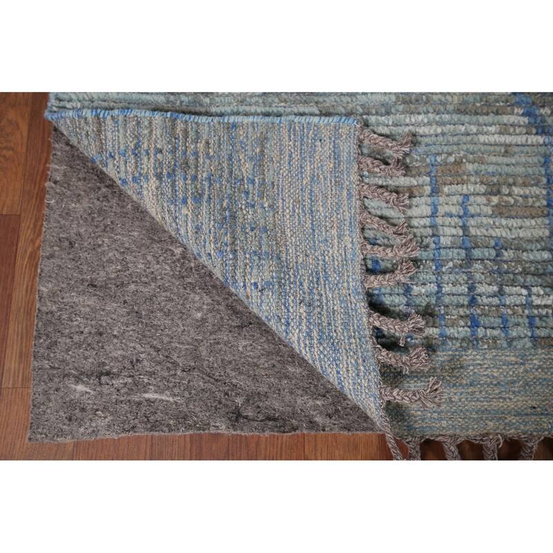 Moroccan Oriental Area Rug Hand-Knotted Blue Wool Carpet - 8'9" x 12'9"