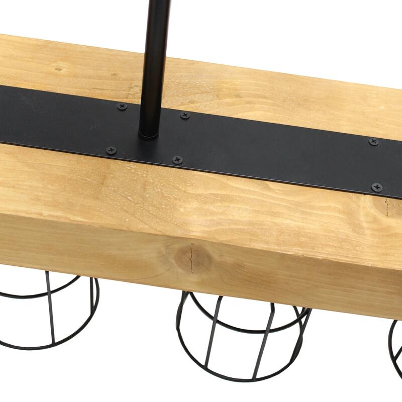 Pendant Light - 4 Light Cage Shade with Wood & Matte Black - Farmhouse Lighting - 47