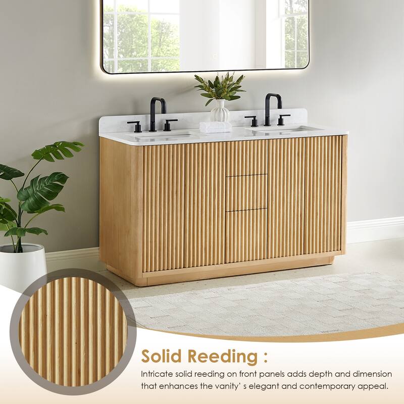 Clayton Bathroom Vanity in Washed Light Brown with Grain White Engineered Stone Countertop without Mirror
