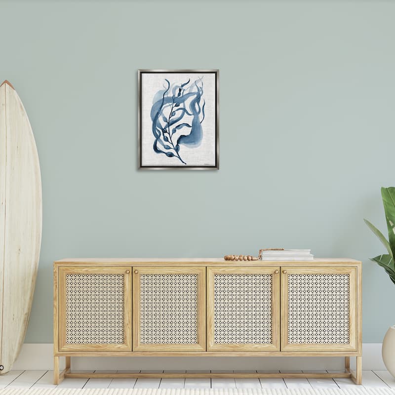Stupell Fluid Blue Herb Leaf Framed Floater Canvas Wall Art Design By Carol Robinson