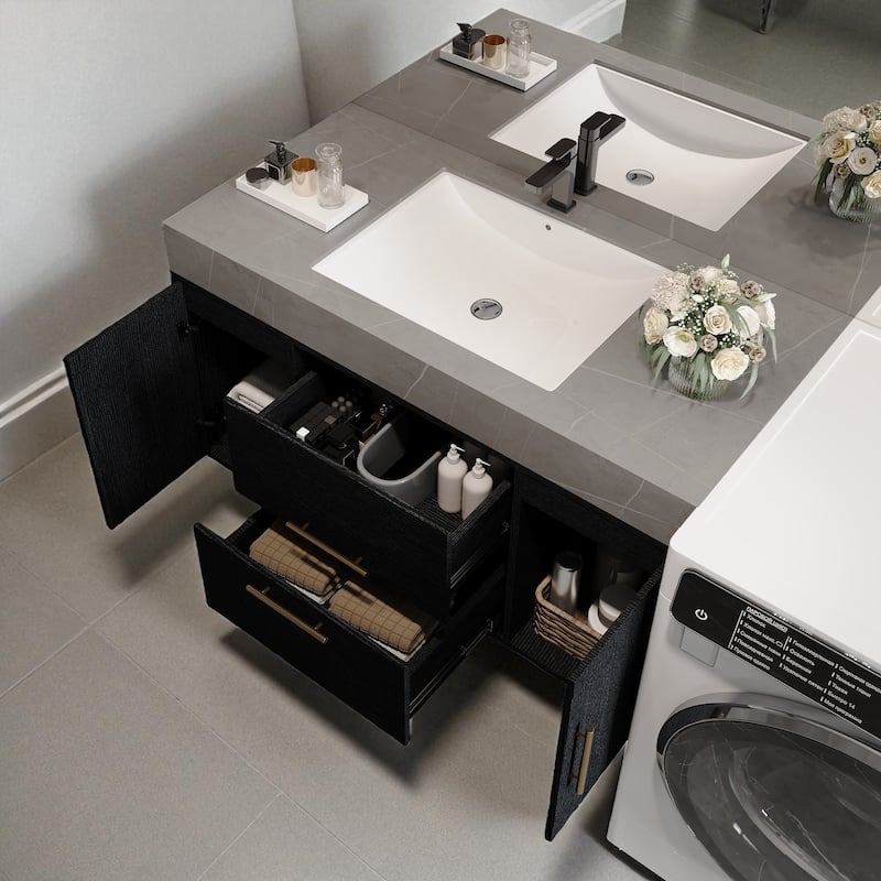 39.4" Floating Bathroom Vanity with Faux Marble Top, Ceramic Sink, Solid Wood Cabinets and Drawers, Wall Mounted Storage