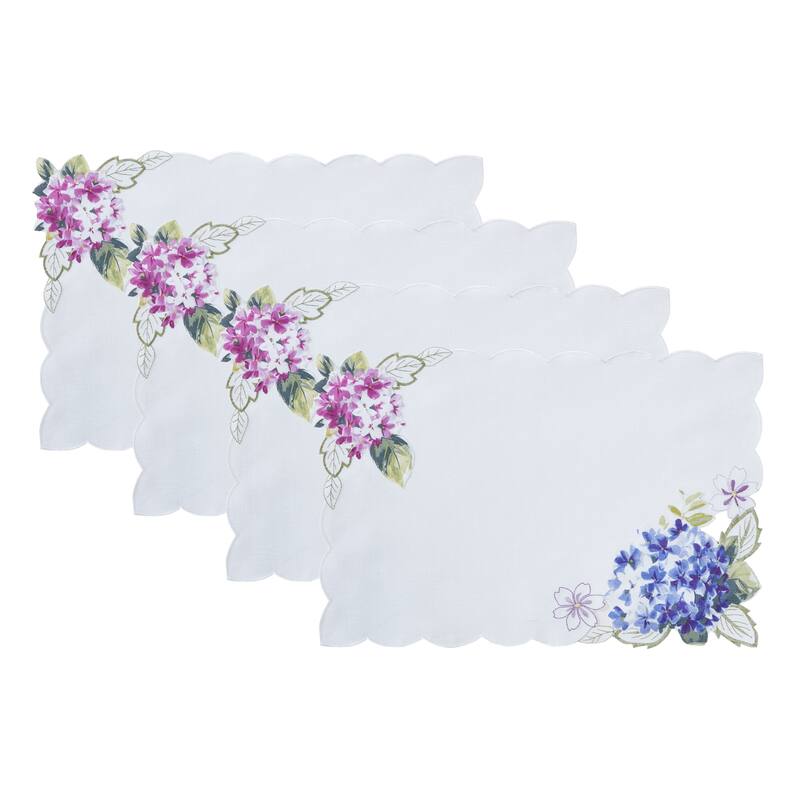 Spring Hydrangea Floral Cutwork Placemats, Set of 4 - 13x19 - Set of 4
