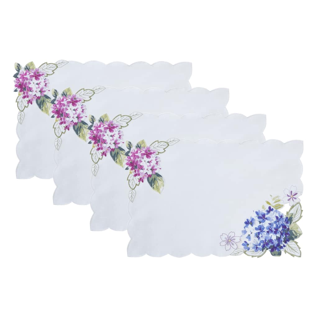 Spring Hydrangea Floral Cutwork Placemats, Set of 4 - 13x19