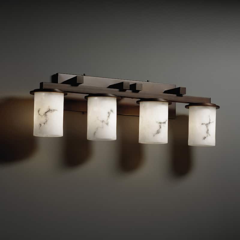 Justice Design LumenAria Dakota 4-light Dark Bronze Bath Bar, Faux Alabaster Cylinder - Flat Rim Shade